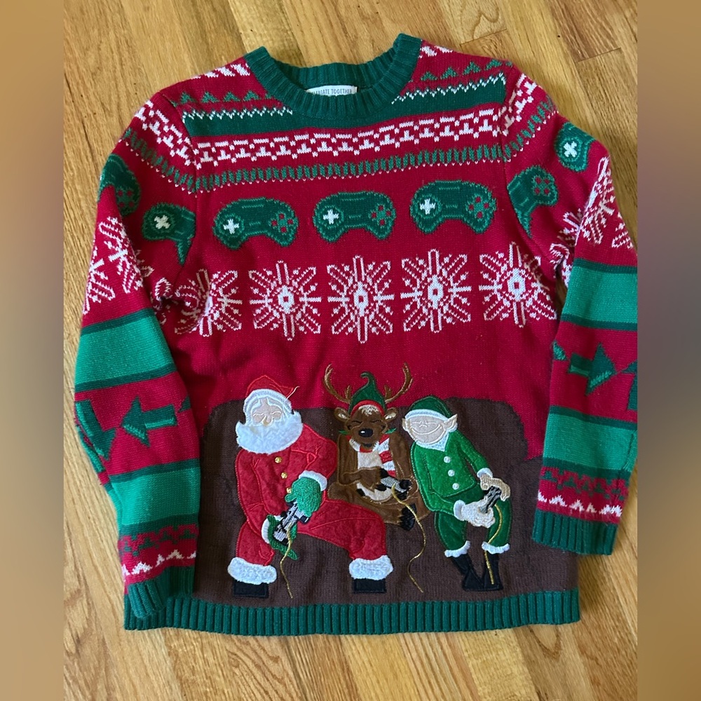 Festive Red and Green Ugly Christmas Sweater